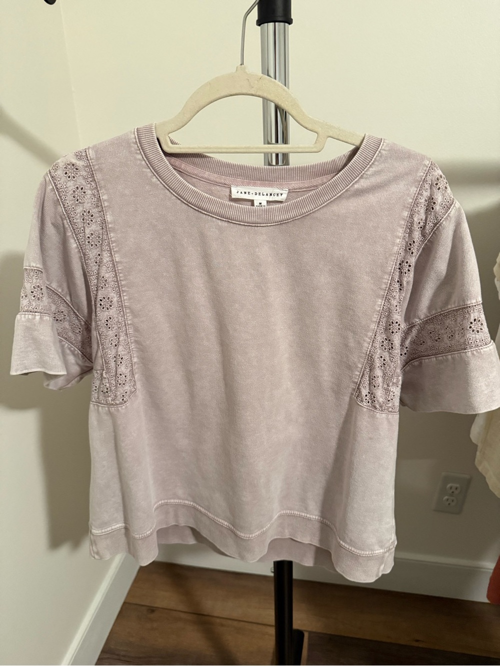 Jane and Delancey Lilac Short Sleeve Eyelet Tee NWOT